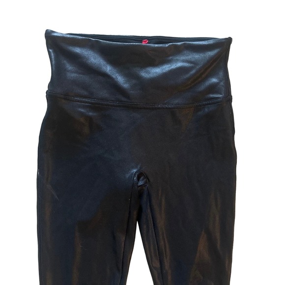 Women S Spanx Faux Leather Leggings Black Shaping Tummy Control Pants Skinny - Picture 2 of 5